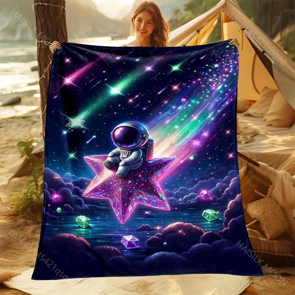 1PC Astronaut on a star Print Adult Children Warm Blankets Home Travel Car Soft Comfortable Suitable for all seasons