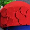 Elegant British Style Double Flower Woolen Beret Hat Ladies Winter Wool Felt Hat Airline Stewardess Cap