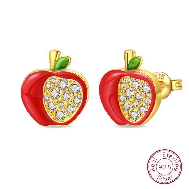 New 925 Silver Bee Butterfly Pink Lily Lotus Earrings For Women Cherry Apple Strawberry Ear Studs Elegant Party Jewelry