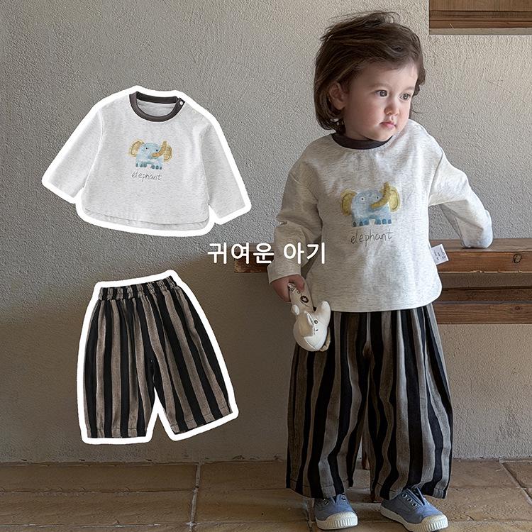 Completo Primaverile per Neonati Maschietti: T-shirt Carina a Cartoni Animati e Pantaloni Casual Versatili, Set Due Pezzi Stile Coreano per il Primo Compleanno
