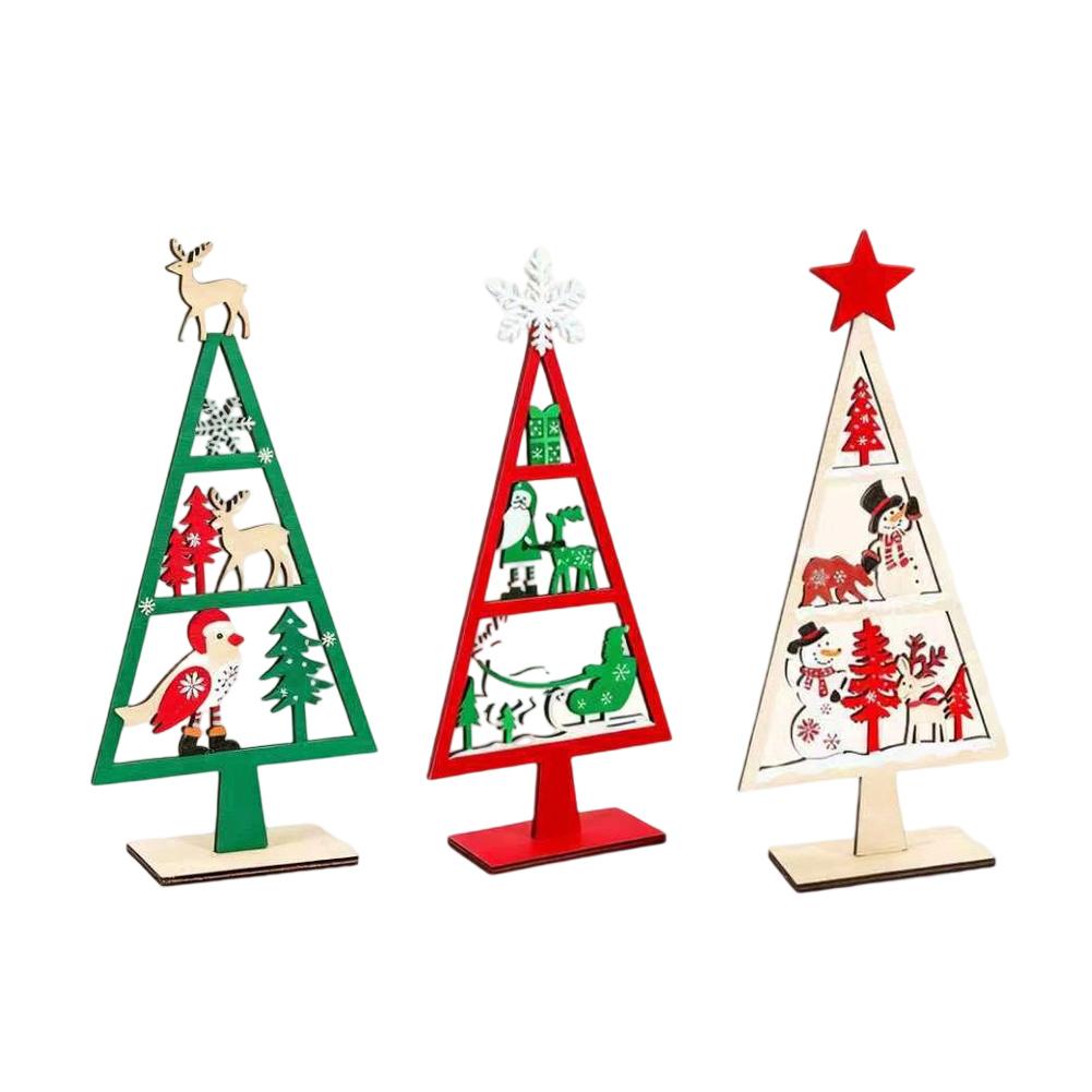3 Piece Wooden Christmas Tabletop Decorations with Santa Snowman and Reindeer for Festive Holiday Celebrations and Events