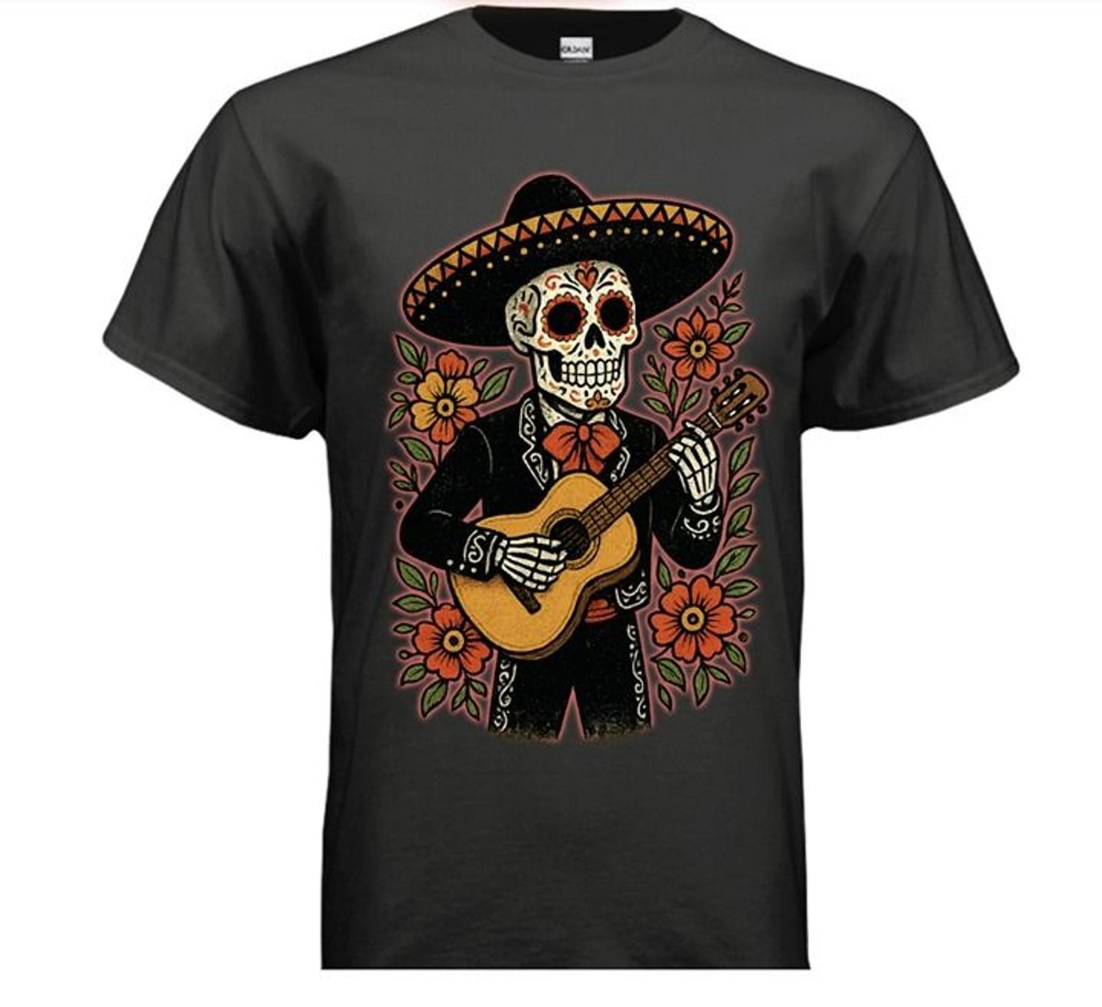 

Custom day of the dead mariachi T-shirt 100% cotton Gildan unisexual S разноцветный
