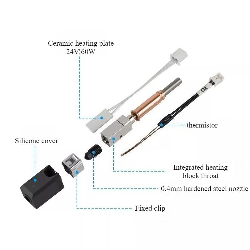 Anycubic Kobra3 Upgraded Ceramic Hot End Kit New Hardened Steel Nozzle Extrusion Print Head 60W