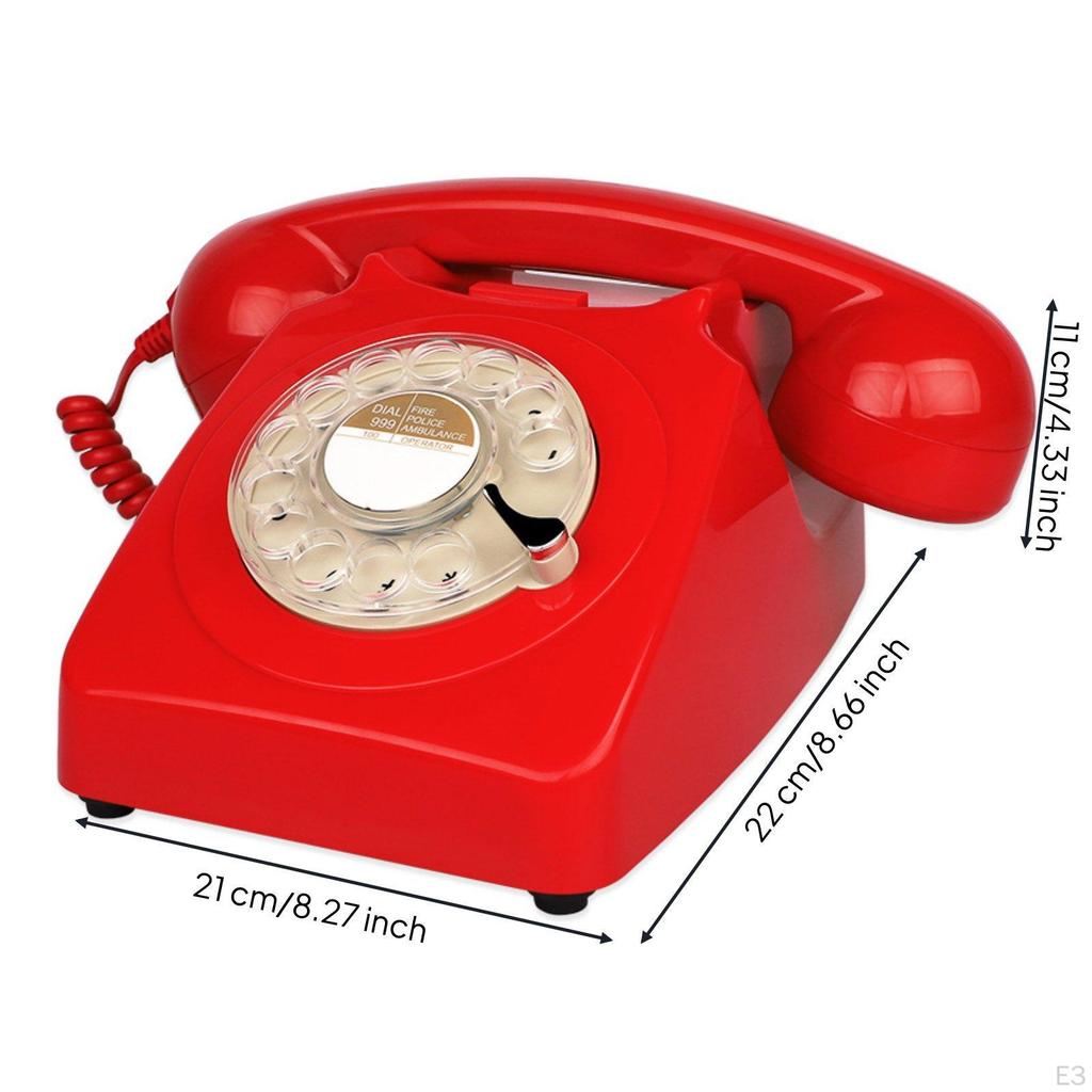 Classic Rotary Desk Phone Metal Bell Chime Retro Vintage Wired Telephone for