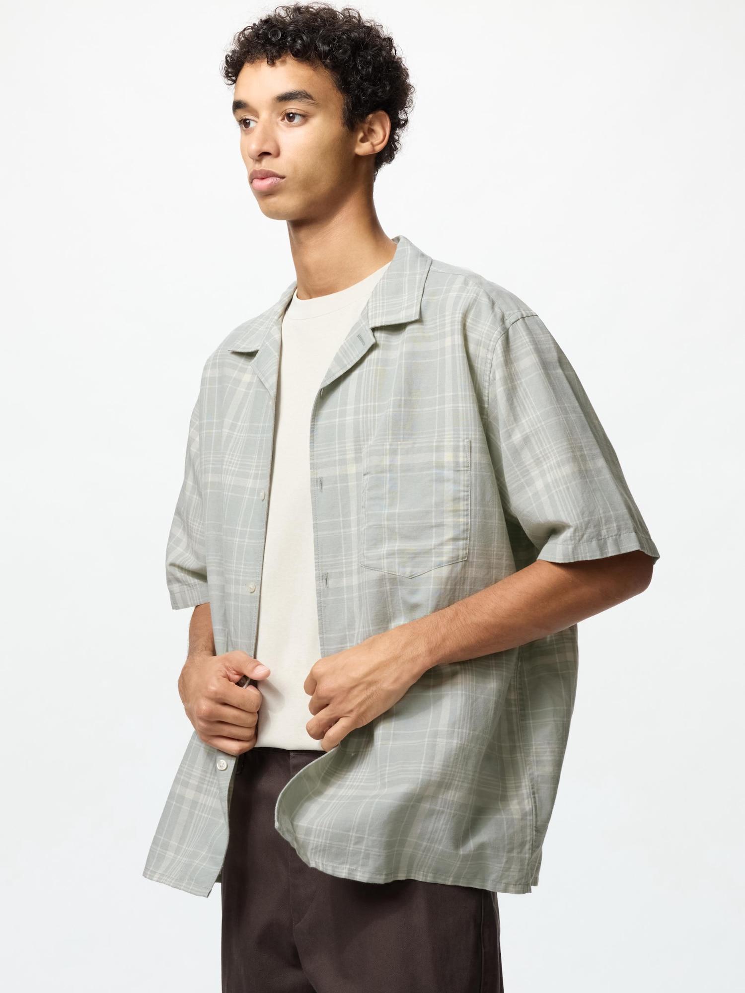 

Рубашка Uniqlo из хлопка и льна с коротким рукавом в клетку 50 LIGHT GREEN/MEN S