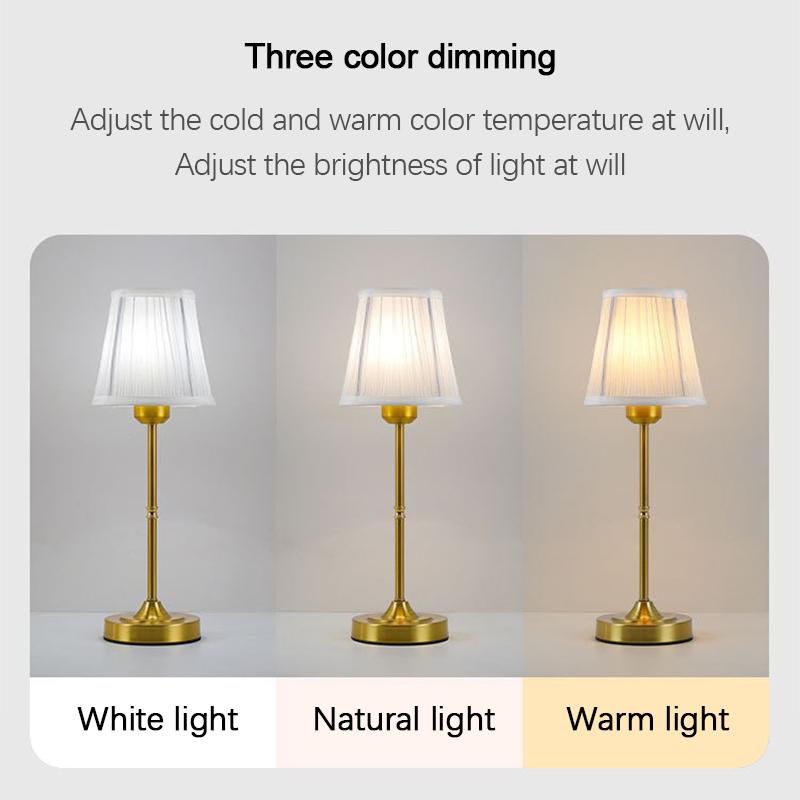 Retro LED Table Lamp E27 Rope Pleated Fabric Iron Touch Tricolor Light USB Charging For Living Bedroom Decorative LED Table Lamp
