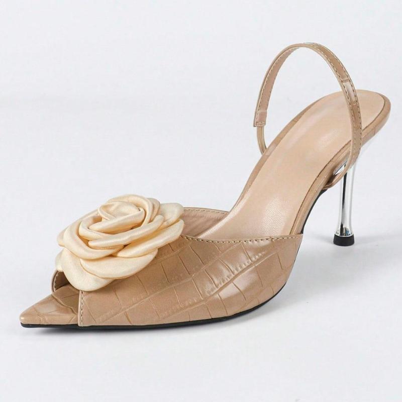 

Fashion Sexy Flower Decoration Design Brand Slippers Women Elegant Open Toe Narrow Band Slide Sandals Fashion 43 Plus Size Dress Shoes 43 абрикосовый