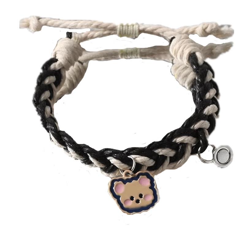 High-Value Cartoon Bestie Trio Magnetic Bracelets: Cute Bear Woven Adjustable Hand Rope for Couples
