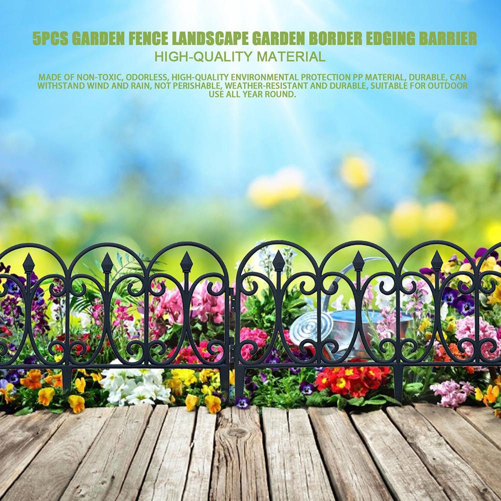 5PCS Garden Plastic Rail Fence Detachable Protective Guard Edging Border Decoration for Outdoor Lawn Patio