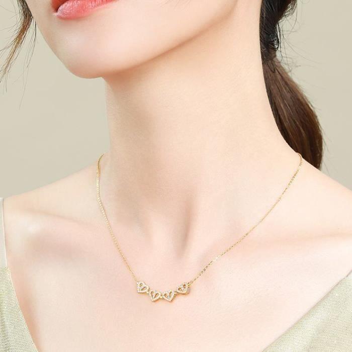 Gold-tone Steel and Rhinestone Clover Heart Necklace