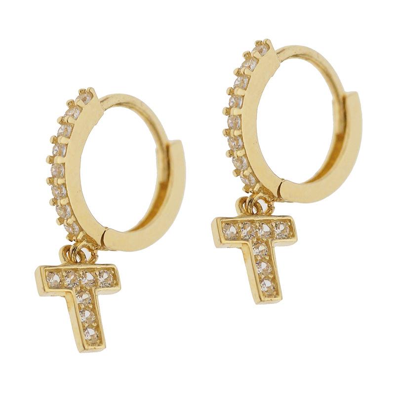 

Полностью инкрустированные бриллиантами английские буквы T подвеска застежка для ушей крутой стиль новый стиль