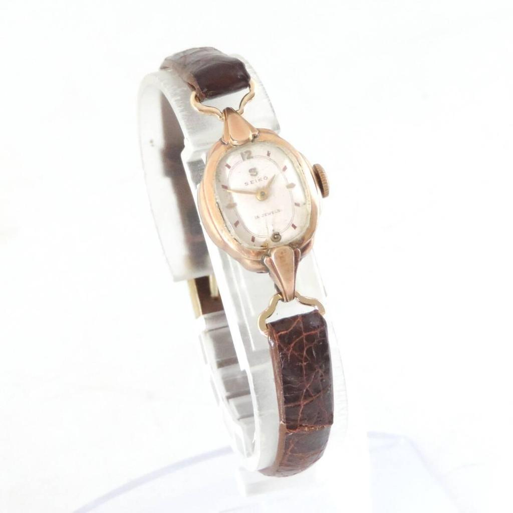 Used Rare 50s SEIKO S-Mark 14KGF Gold Filled Suwa DefoRMation Tonneau Art Deco Manual Wind Cocktail Watch, Working Condition