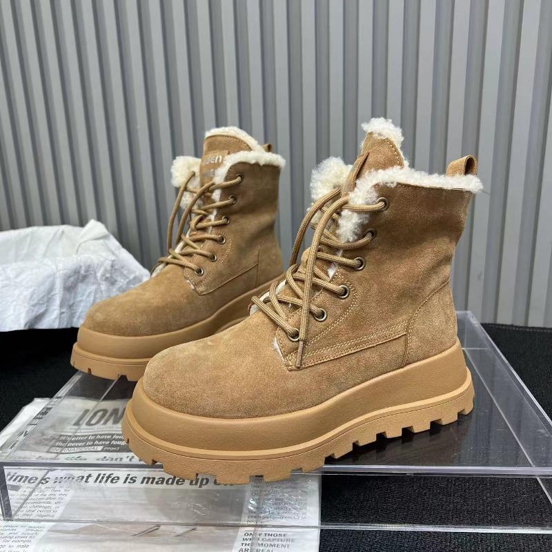 

2024 Новий стиль Замшеві зимові чоботи на товстій підошві до щиколотки Жіноче взуття на плоскій підошві Зимове повсякденне плюшеве тепле жіноче взуття 35 верблюд