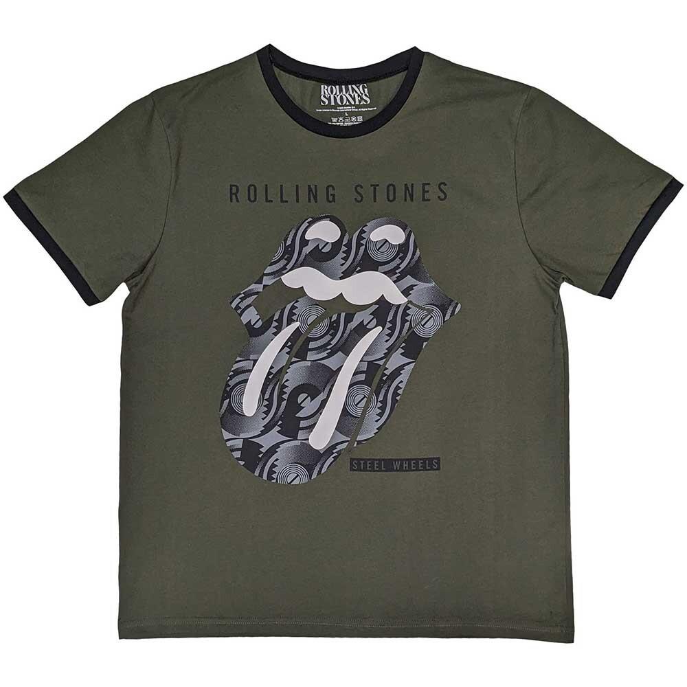 The Rolling Stones  Black & White Tongue  Khaki Ringer T shirt - NEW OFFICIAL Unisex T-Shirt S