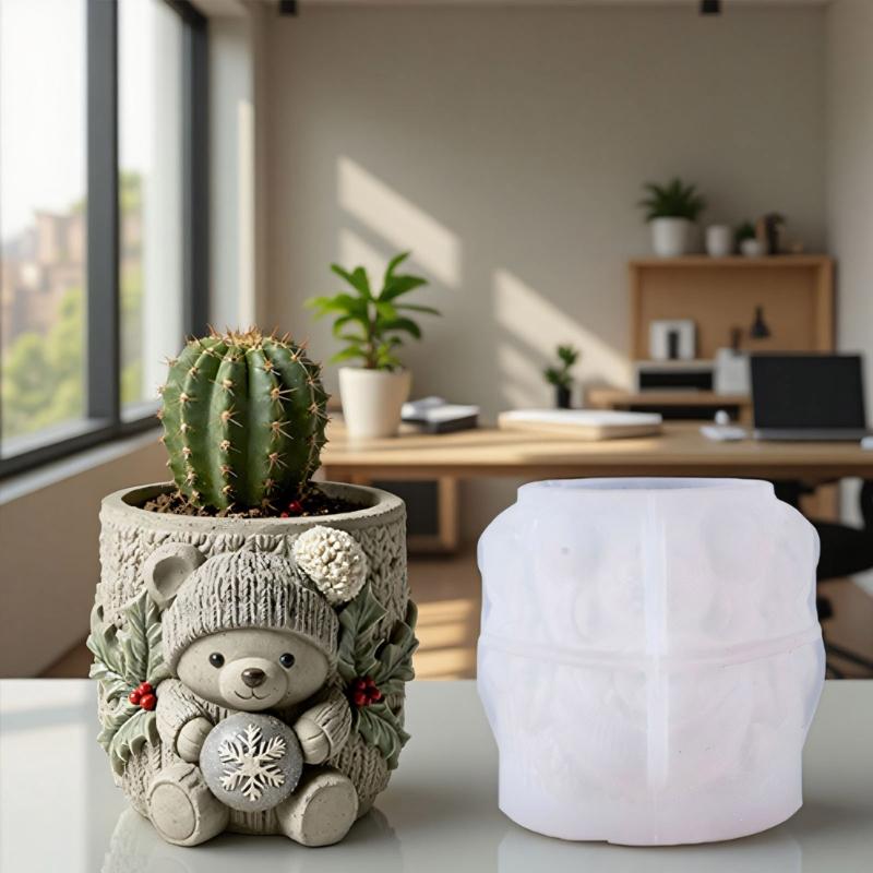 Flexible Silicone Bear Planter Mold Smooth Surfaces Easy Demolding For Resin Concrete Cement Crafts Decorative Container DIY Art Project
