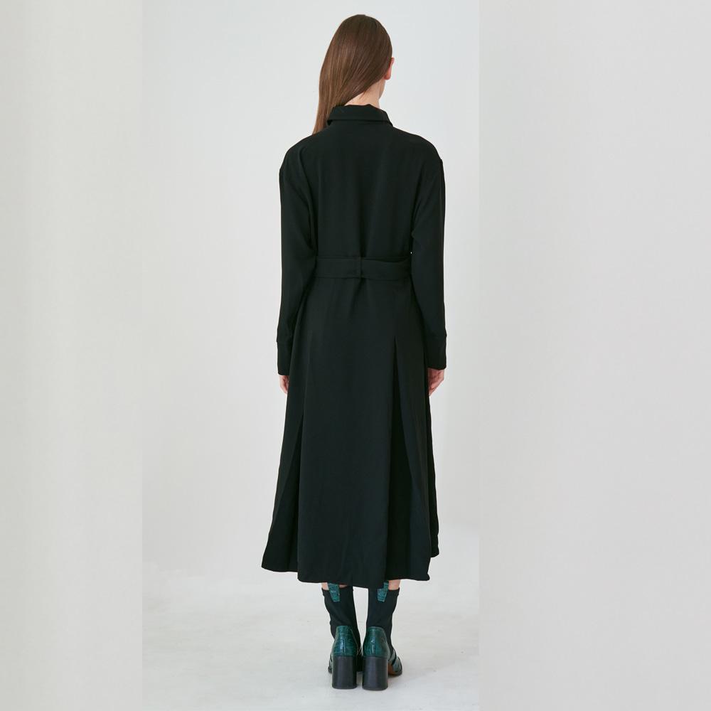 Bunderghost Asymmetrical Cuff Pleated Dress (Black)