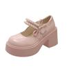Pink platform small leather shoes women's 2025 summer new French retro thick high-heeled pearl Mary Jane lightweight single shoes