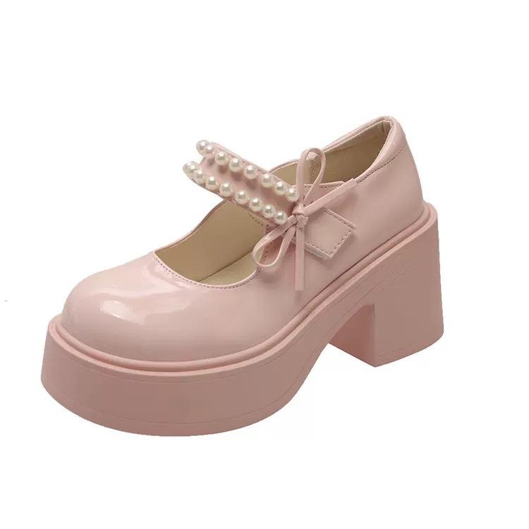 Popular Mary Jane Shoes Women's Summer 2025 New Sweet Fashion Pearl with Skirt Platform Lightweight Small Leather Shoes