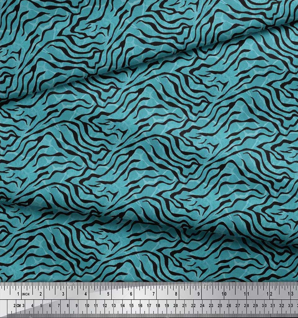 Soimoi Red Poly Crepe Fabric Tiger & Ziraffe Animal Skin Decor Fabric Printed Metre 42 Inch