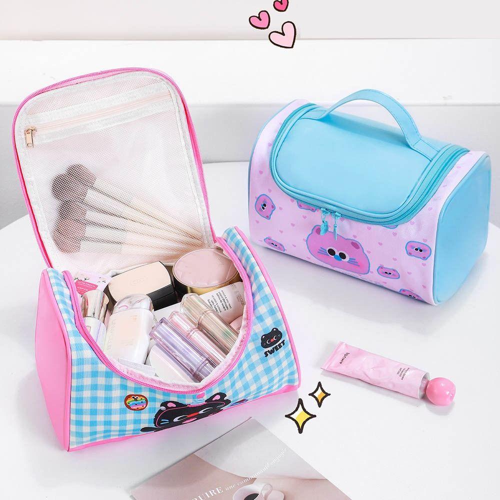 

Large Capacity Handheld Cosmetic Bag Handheld Washing Bag Portable Kitten Makeup Bag Girls рожевий