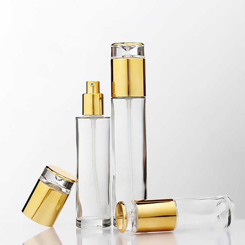 Portable Refillable Glass Cosmetic Bottle for Lotion or Cream with Press Spray