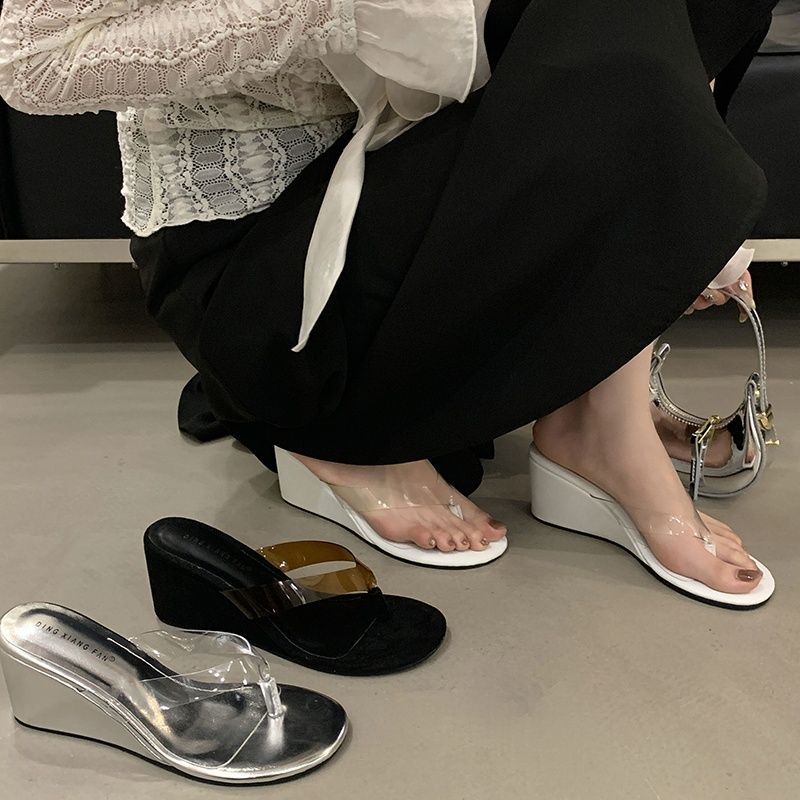 Fashion Small Slope Heel High Heel Open Toe Flip-flops Pinch Feet Niche Lazy Shoes Comfortable Cool Slippers Casual Women's Shoes