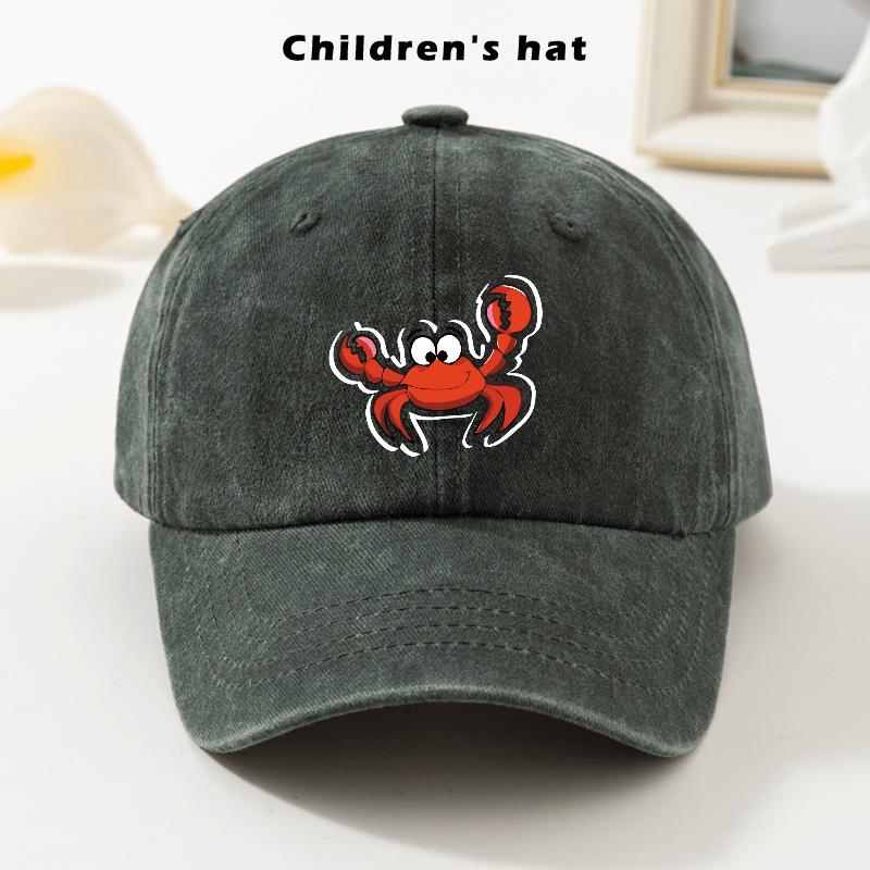 Cartoon Crab Graphic Washed Denim Baseball Cap Cute Animal Print Adjustable Outdoor Sun Hat for Teens