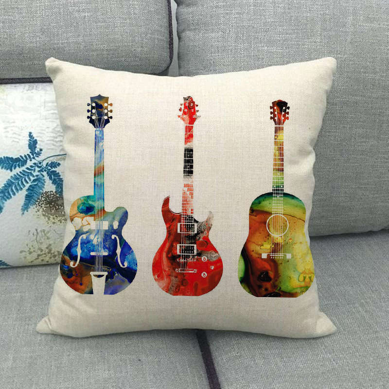 Oil Painting, Color Painting, Musical Instrument Digital Printing Short Plush Pillow Covers For Car Sofa Office Cushion Cover