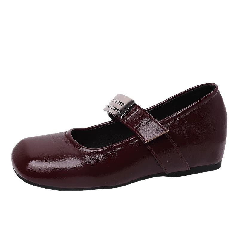 French gentle style leather shoes Mary Jane evening shoes summer word belt heightening soft leather grandma shoes wedge heel single shoes