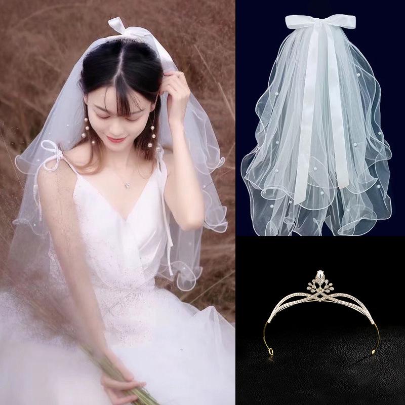 Golden Crown Veil Set: Bridal Hair Accessories & Wedding Photo Prop