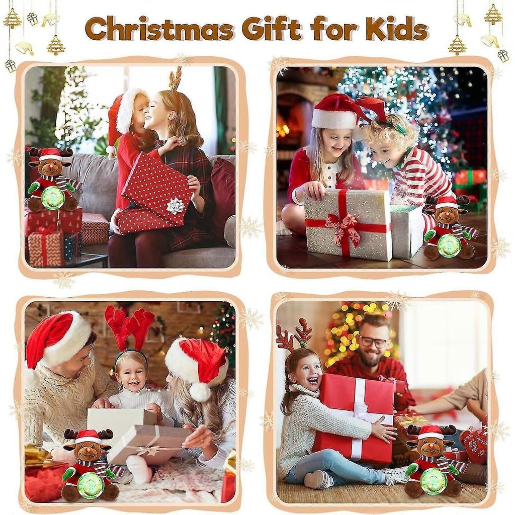 10 inches (about 25.4 cm) Christmas Elk Stuffed Animal Plush Toy with Musical Snow Globe and LED Lights Christmas Ornament Musical Doll Holiday Gift