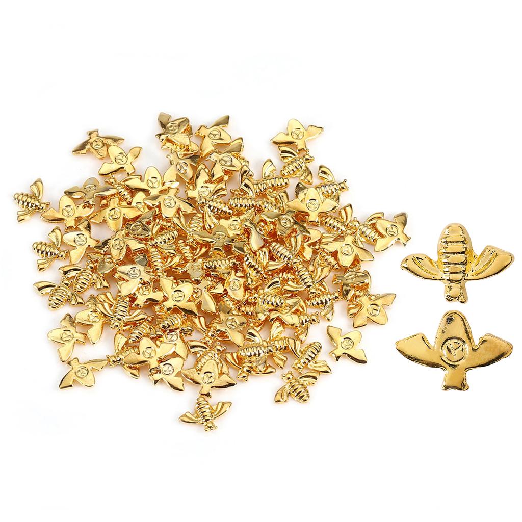 100pcs Bag Metal Bees 3D Nail Decoration Metal Stick Gold Silver Nail Decals Manicure Gold