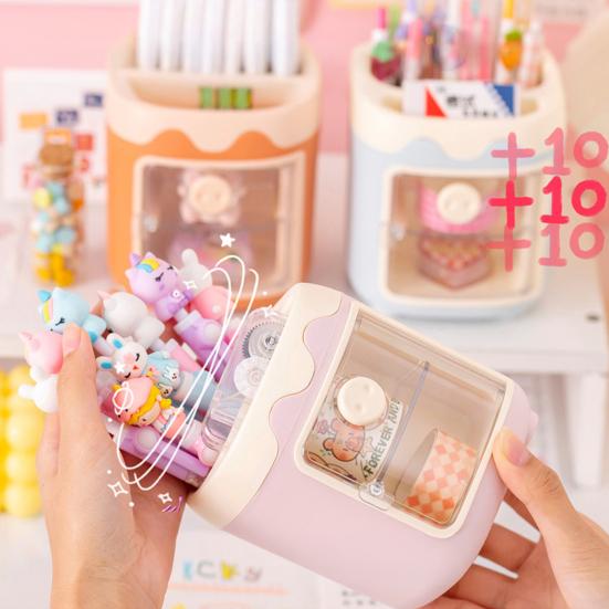 Cartoon Pig Pen Holder Multi-compartment Large Capacity Desk Organizer Box Stationery Storage Container Home Office Desktop Decoration Ornament