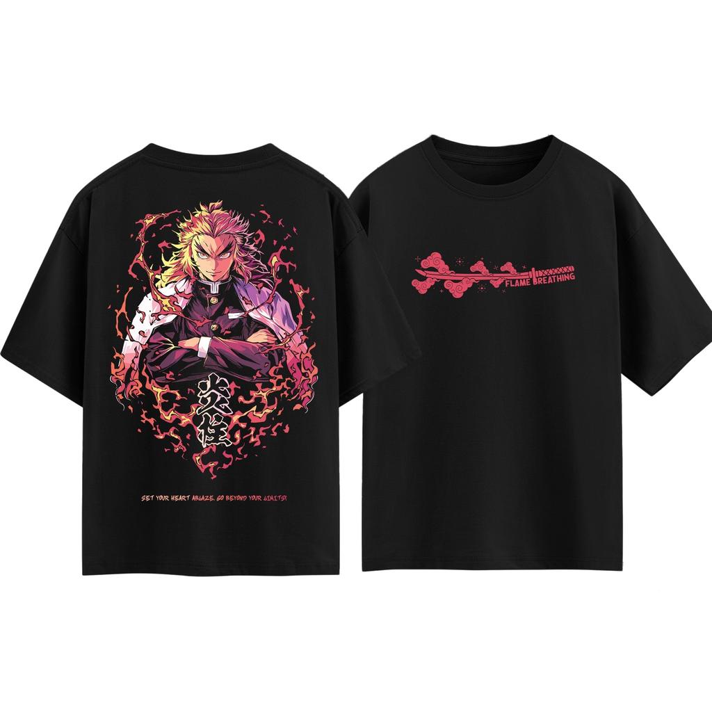 Demon Slayer Rengoku Kyoujurou T-shirt Men and Women Summer Cotton Y2K Clothing Fashion Anime Fans Short Sleeve Tops Streetwear