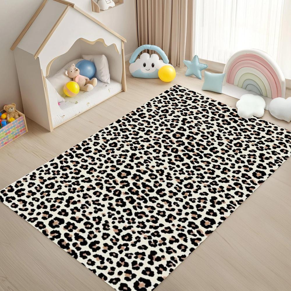 Classic Leopard Print Carpet Mat Rug - Black White Brown Animal Pattern Home Decoration for Living Room Bedroom Bedroom Decor