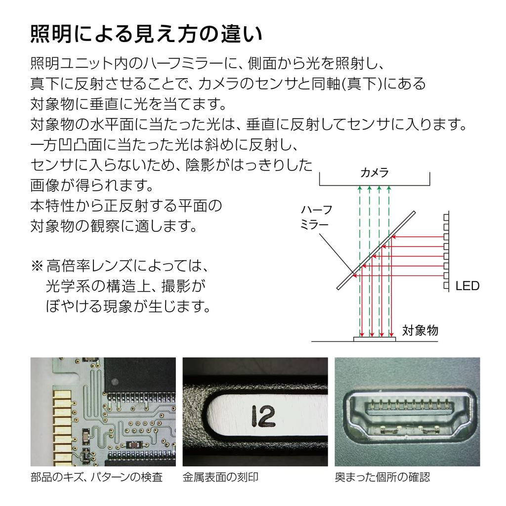 HOZAN Coaxial that illuminates the subject from directly above Ideal for observing mirror Brightness can be adjusted steplessly LED light