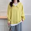 Sweatshirt for Women Pullover Long Sleeve Faux Two-Piece Oversize Solid Color Loose Casual Sweatshirt Top