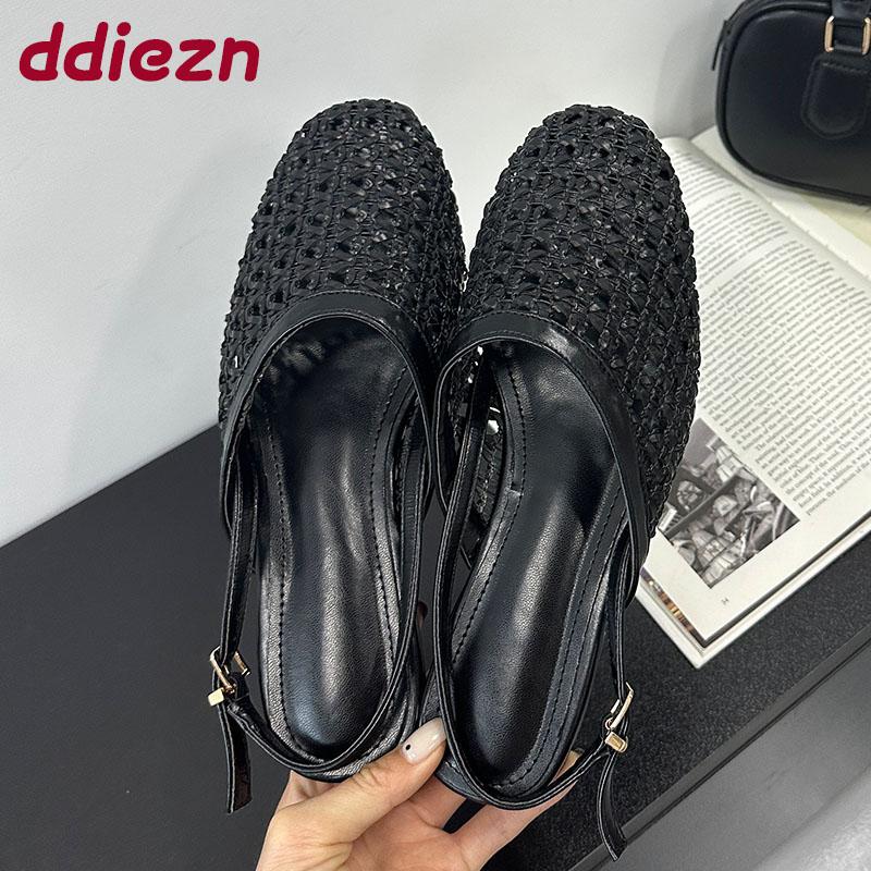 Fashion Big Size 43 Fashion Weave Women Flats With Shoes Shallow Slingback Footwear Round Toe Ladies Flats Shoes Female Sandals