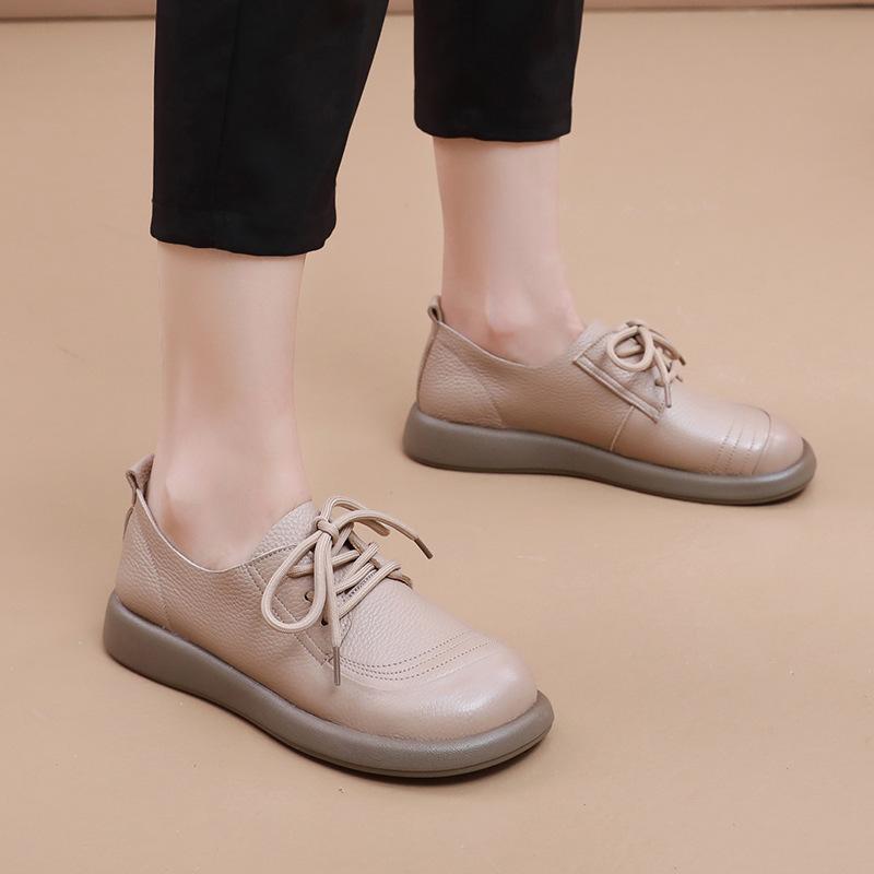 Fashion GKTINOO Genuine Cow Leather Loafers Soft Sole Flats Women Shoes 2024 Autumn Round Toe Lace Up Casual Sneakers Large Size
