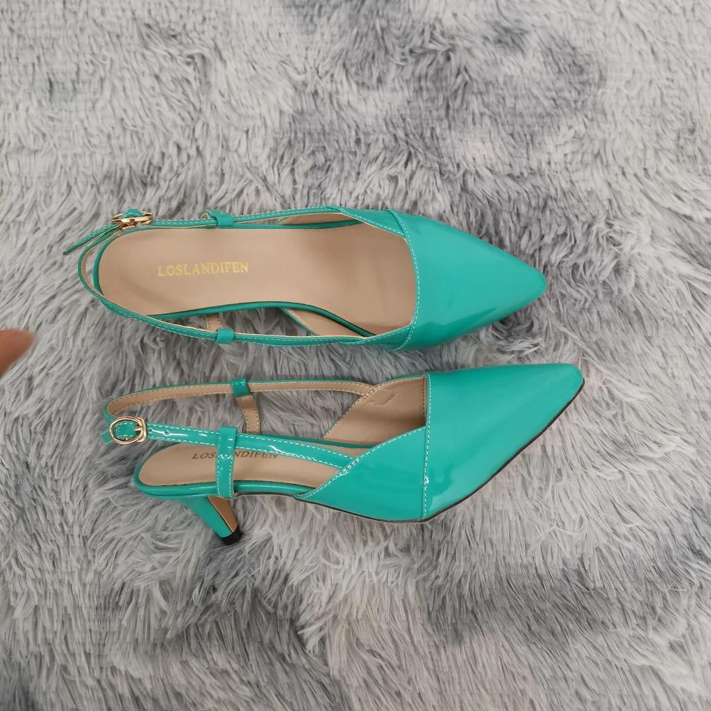 Women Sandals Summer Pointed Toes High Heels Sexy 5cm Low Heels Casual Back Strap Pumps Red Dance Wedding Shoes Large Size