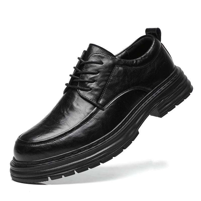 Fashion High Quality Men's Comfortable Leather British Style Thick Soled Business Dress Leather Shoe for Spring New Lace Up Oxford Shoes