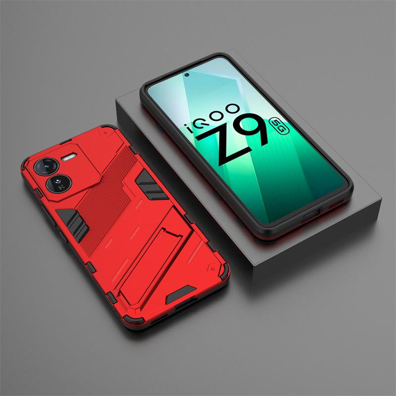 For IQOO Z9 5G Case IQOO Z9 5G Cover Shockproof TPU Armor PC Silicone Stand Holder Protective Phone Back Cover For IQOO Z9 5G