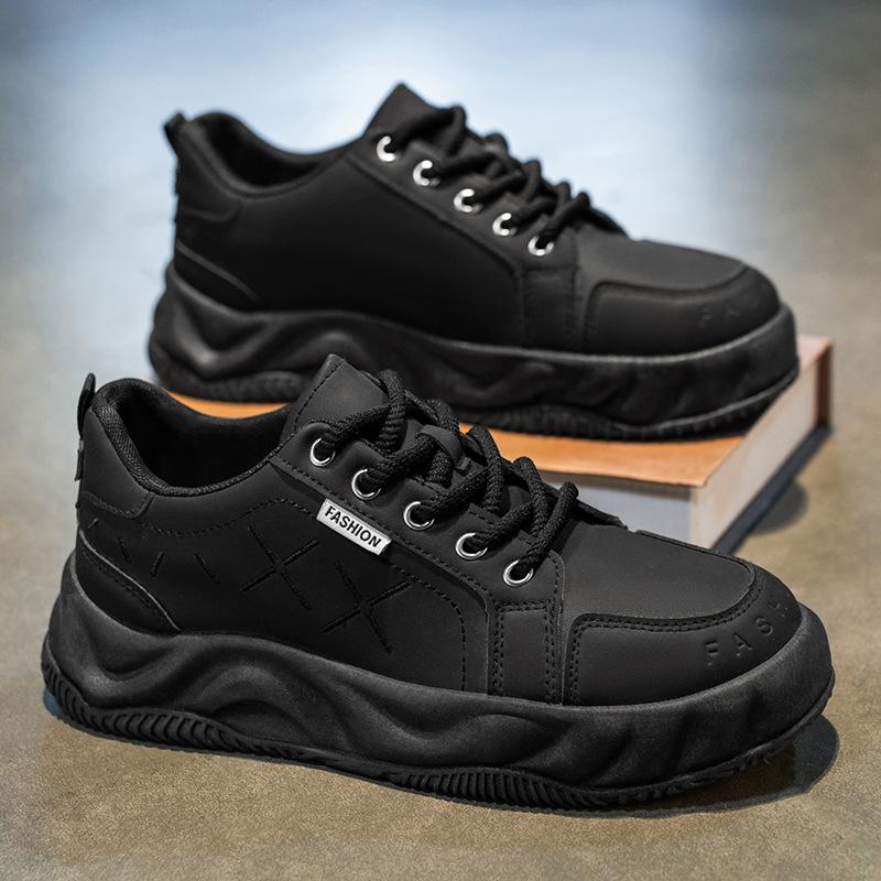 2025 new men's shoes breathable and versatile popular sports leather surface casual thick sole heightening non-slip moisture shoes men