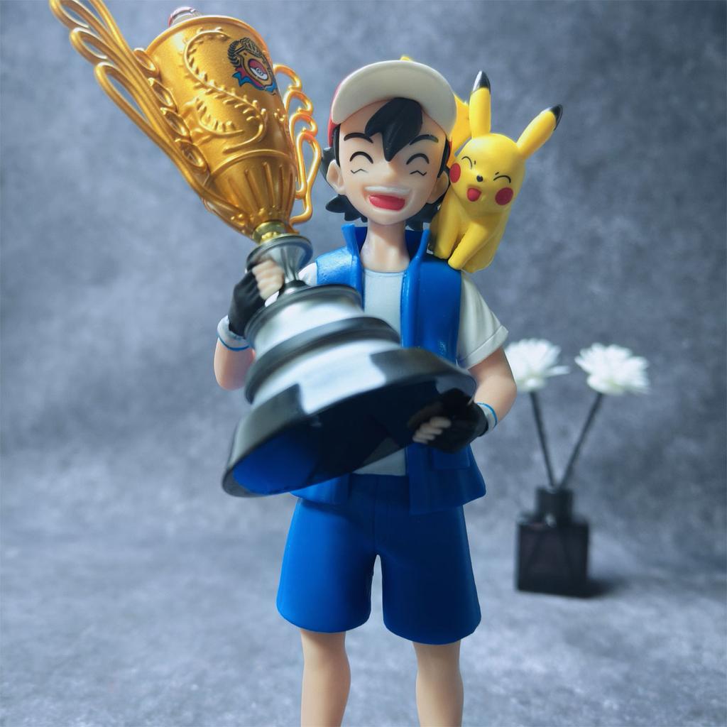Anime Pokemon Figure Doll Champion Ash Ketchum Pikachu Figure Statue Model GK Toys Desktop Decoration Gift