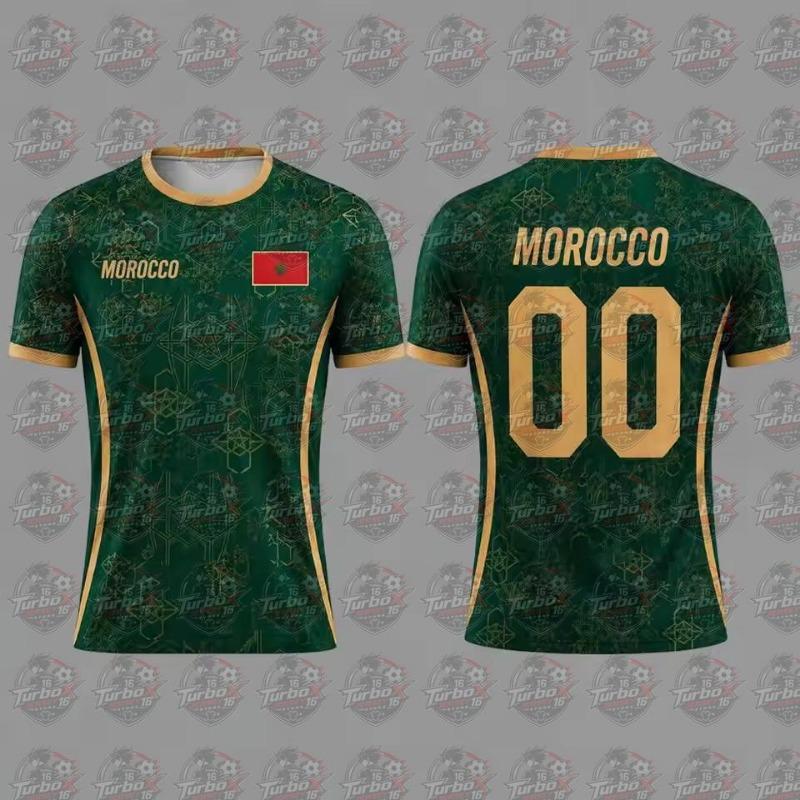 Morocco Flag Print Football Jersey Summer Customizable Name Number O-neck Short-sleeved Women Kids Soccer T-shirt