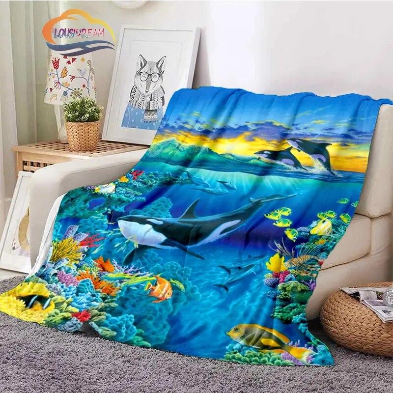 Sea Animal World Series Blanket Cute Oceanic Dolphins Super Soft Delphinids Pattern Sofa Bed Children's