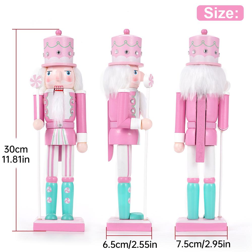 30CM Wooden Nutcracker Ornament Candy Series Soldier Statues Handcraft Doll Toy Home Office Decoration Statues Christmas Gift