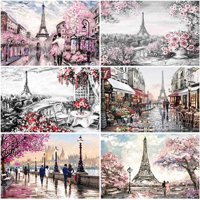 5D Diamond Painting Street Cross Stitch Full Square Round Diamond Embroidery Pari Town Landscape Picture of Rhinestones Wall Art