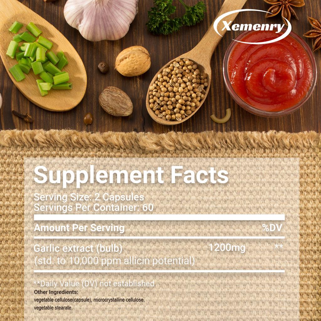 XEMENRY Complément Alimentaire à base d'Extrait d'Ail, Contient de l'Extrait d'Ail, Haute Teneur de 1200 mg, Supplément Nutritionnel Quotidien