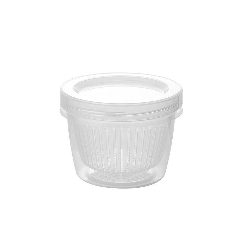 Refrigerator Fresh-keeping Box Ginger Garlic Onion Storage Box Household Portable Round Transparent Drain Double Layer Fresh-keeping Bowl Sealed Box
